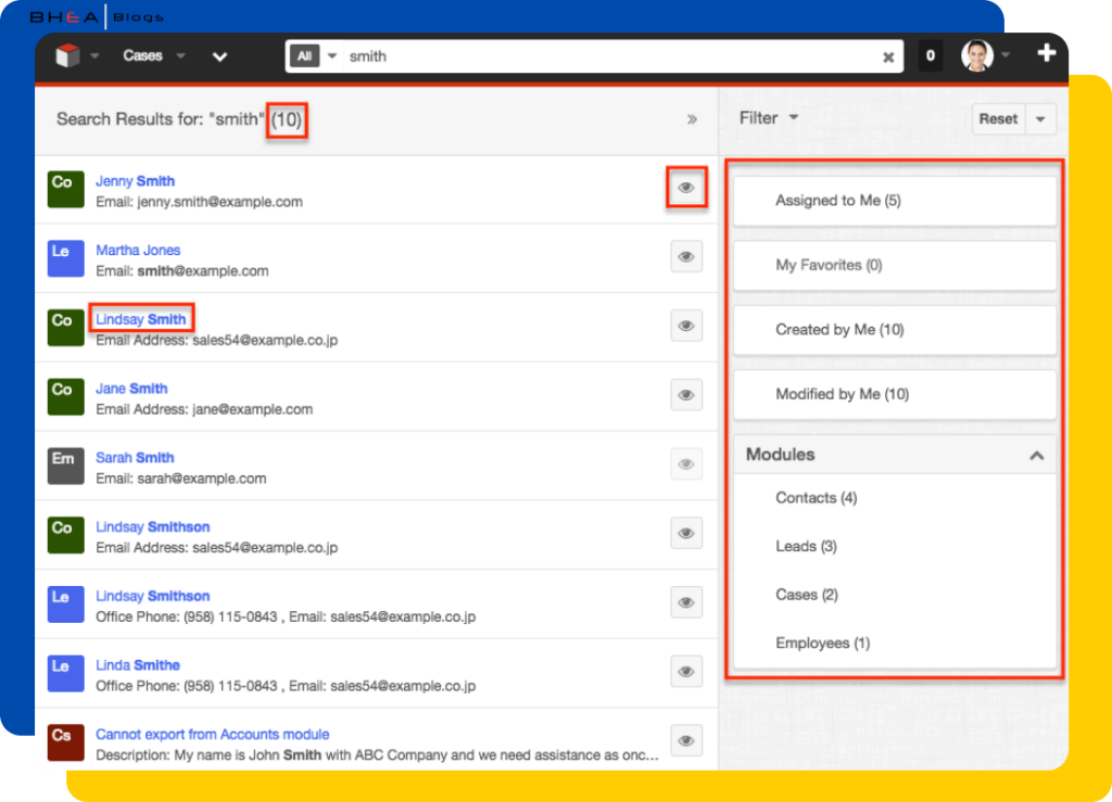 Module selection pane for global search in SugarCRM