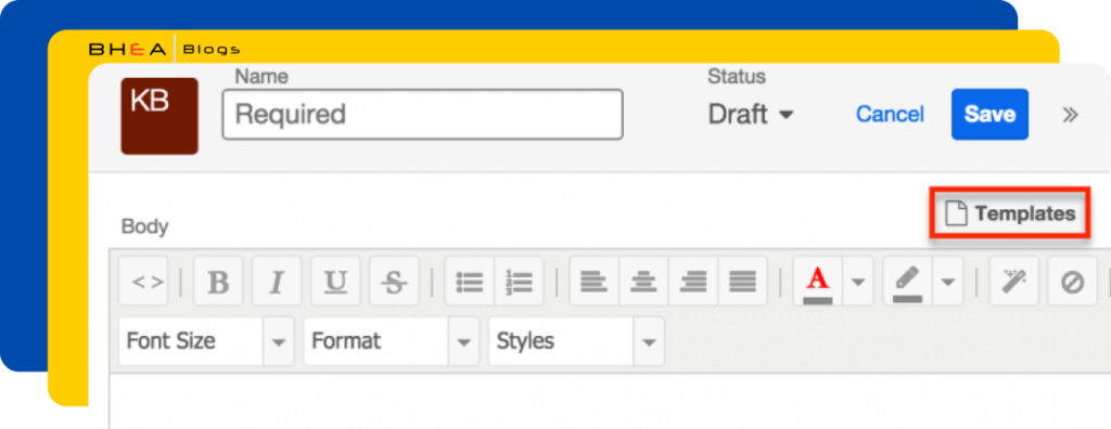 Creation of article templates for standardizing content in Knowledge Base