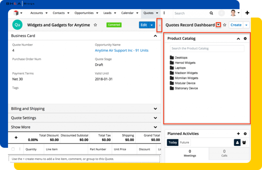 Product Catalog Dashlet in SugarCRM