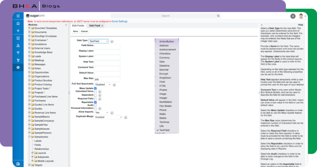 Step by Step process for creating custom fields in SugarCRM
